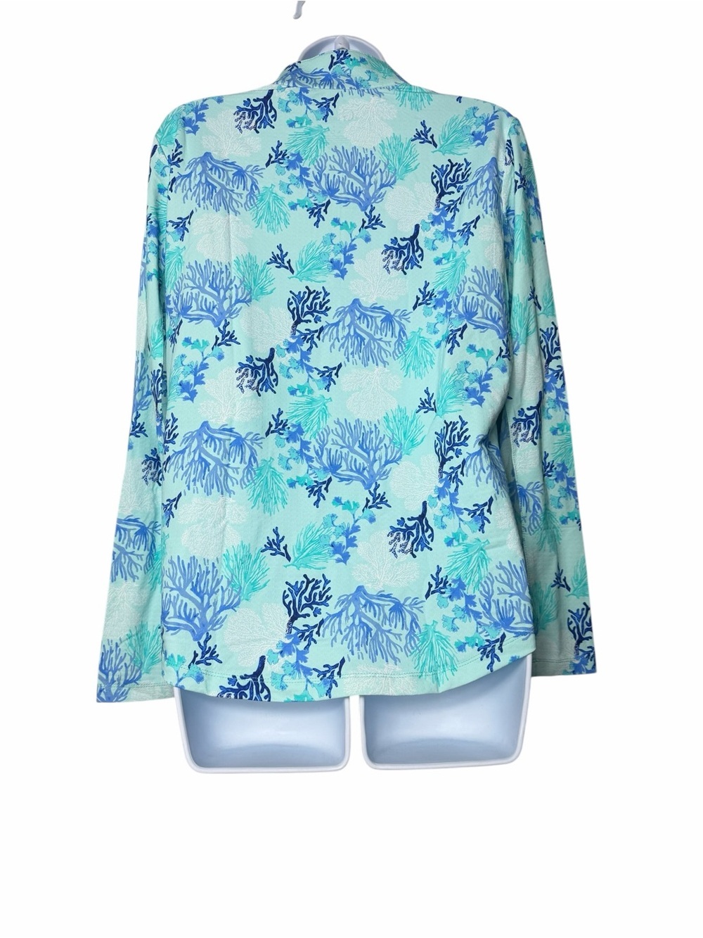 Ladies G LIFESTYLE CORAL REEF AQUA Long Sleeve Mock Golf Shirt Size Large - Picture 2 of 5
